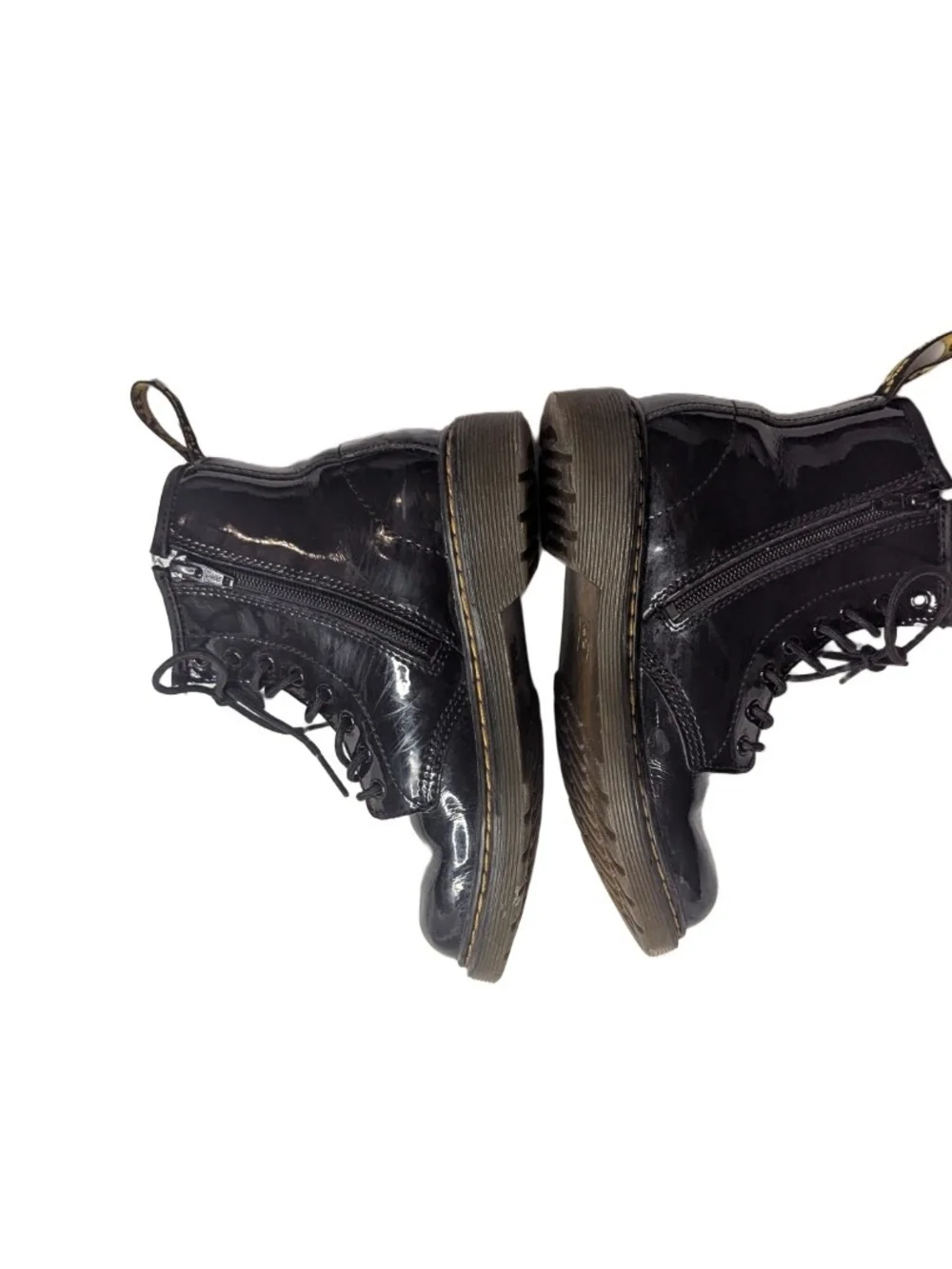 Dr Martens 1460 Air Walk  Kids Black Patent Leather Lace Up Combat Boots Size 2